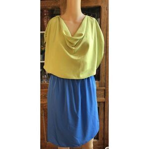 Cato Two Tone Sleeveless Dress Celery Green Blue Goddess Skirt Draped Neck  12
